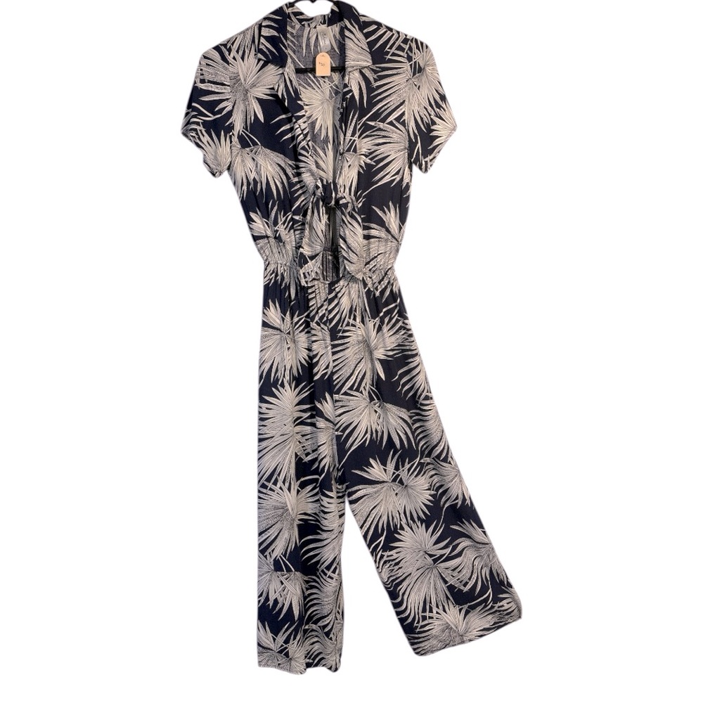 Mahina Navy & White Tropical Jumpsuit Size S
